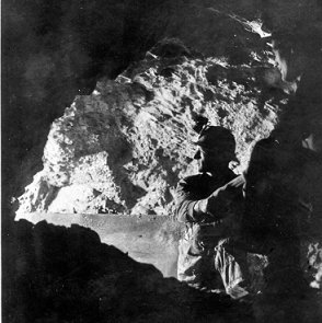 Taken at the intersection Midlake tunnel and raise In The Island Mountain Mine. Man underground is looking out, wpH269