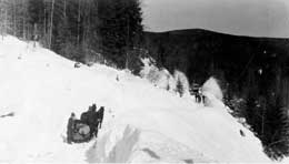 Fred Wells behind sleigh on road to Barkerville, wpH338